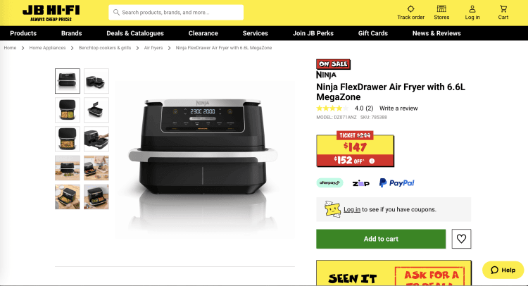 JB Hi-Fi: Ninja FlexDrawer Air Fryer with 6.6L MegaZone – $147
